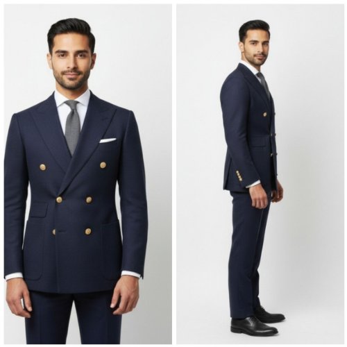 Mens Cotton Navy Blue Two Piece Suit