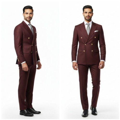 Mens Party Wear Maroon Cotton Two Piece Suit