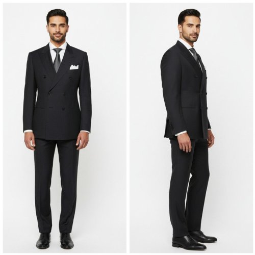 Mens Plain Black Cotton Two Piece Suit