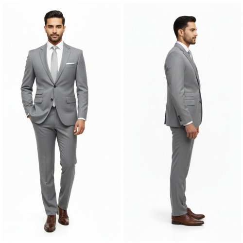 Mens Plain Grey Cotton Three Piece Suit