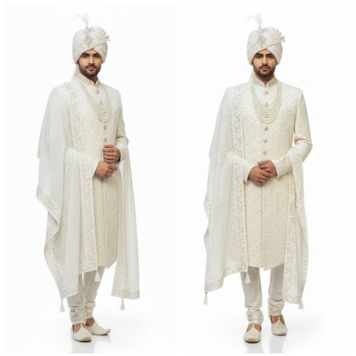 White Groom Wedding Sherwani