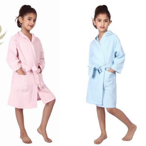 1 to 3 Year Girls Waffle Hooded Bathrobe