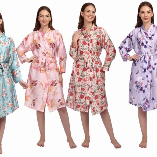 Ladies Printed Satin Bathrobe