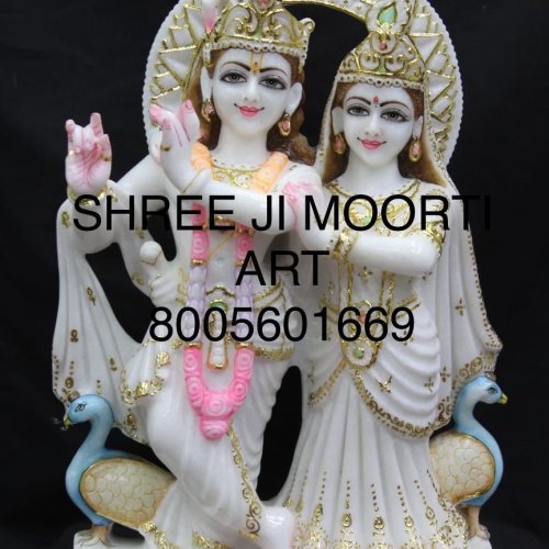 Carved Radha Krishna Marble Statue