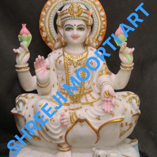 White and Golden Marble Maa Saraswati Statue