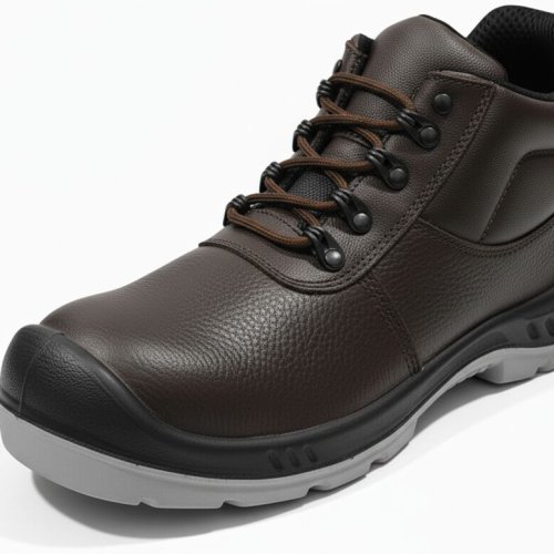 Brown High Ankle Leather Safety SHOES-B675DD