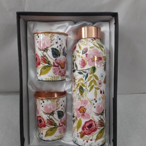 Printed Copper Water Bottle Gift Set