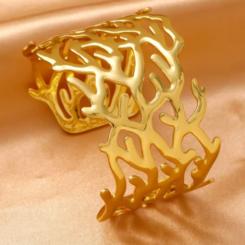 Antique Brass Coral Cuff Bracelet