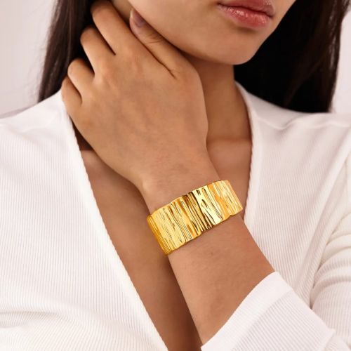 Brass Ridge Band Cuff Bracelet