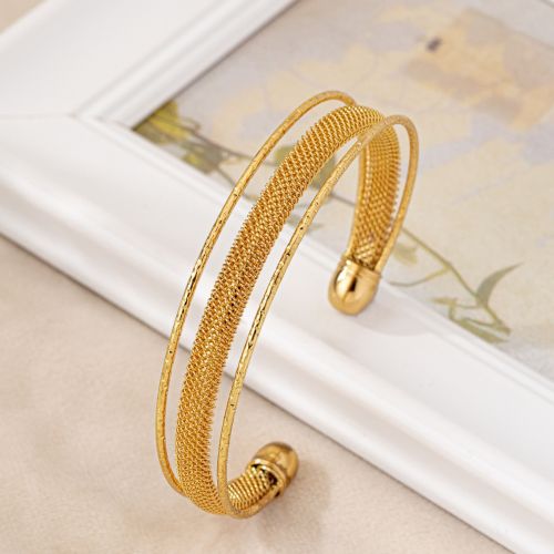 Golden Tone Dual Band Mesh Cuff Bracelet