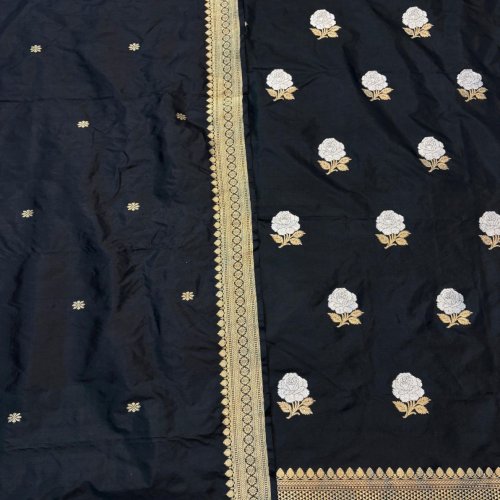3 Piece Black Pure Katan Silk Suit