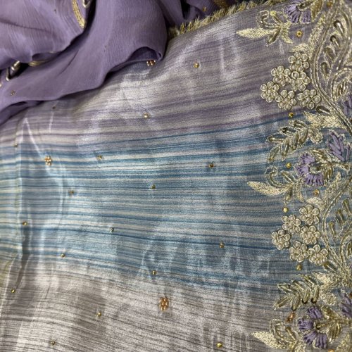 Panel Handwork Chinon Dupatta Shimmer Silk Suit