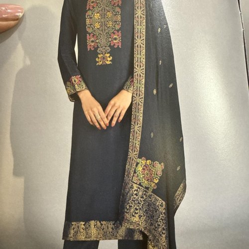 Black Resham Weaving Work Ladies Woolen Suit