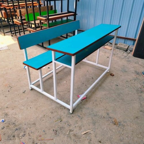 Blue Wooden Three Seater Classroom Desk