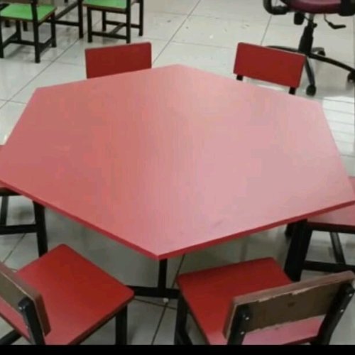 Red Hexagon Wooden School Table With Chair