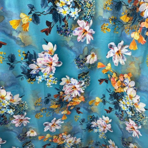 Pure Cotton Blue Floral Printed Fabric