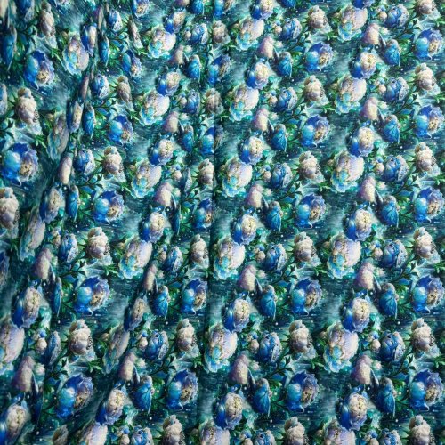 Blue Cotton Floral Printed Fabric