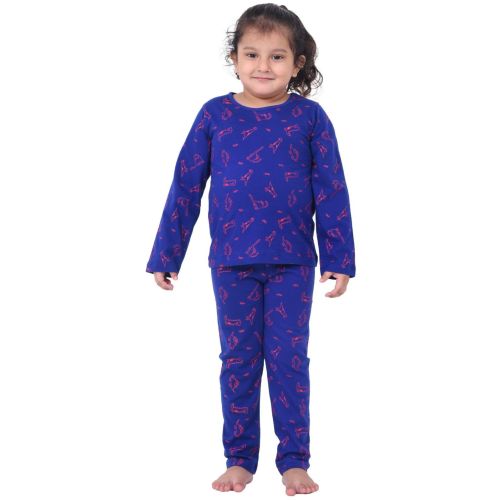 Kids Blue Cotton Full-Sleeve Sleep Suit