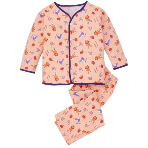 Kids Peach Printed Jhabla Set