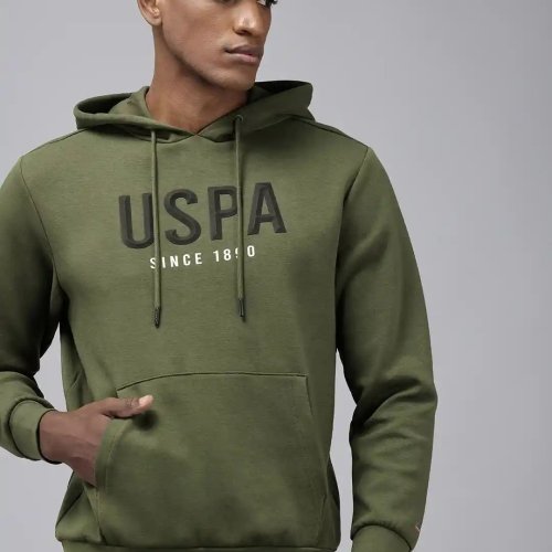 Mens Olive Green Branded Logo Hoodie