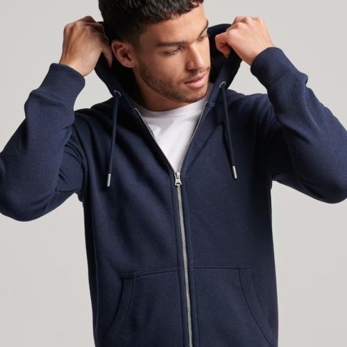 Mens Stylish Navy Blue Zip-Up Hoodie