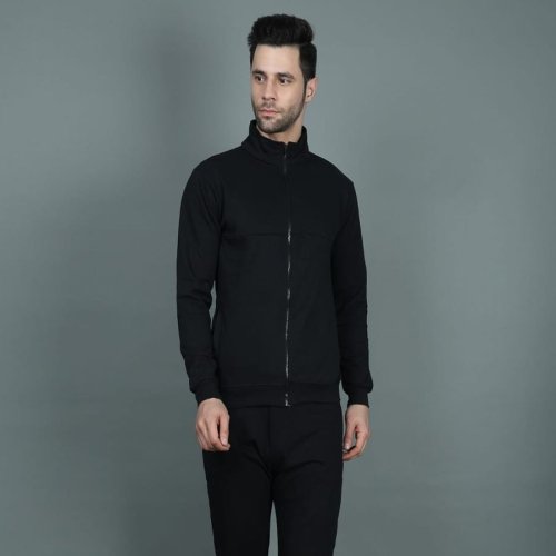Mens Black Cotton Fleece Jackets