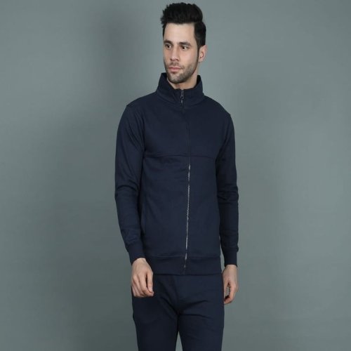 Mens Blue Cotton Fleece Jackets