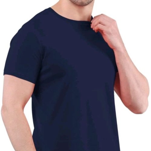 Mens Navy Blue Bio Washed Round Neck T-Shirts