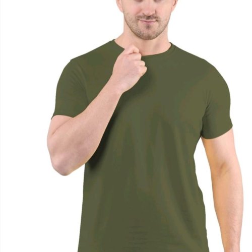 Mens Olive Green Bio Washed Round Neck T-Shirts