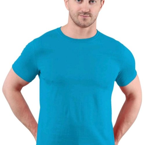 Mens Sky Blue Bio Washed Round Neck T-Shirts