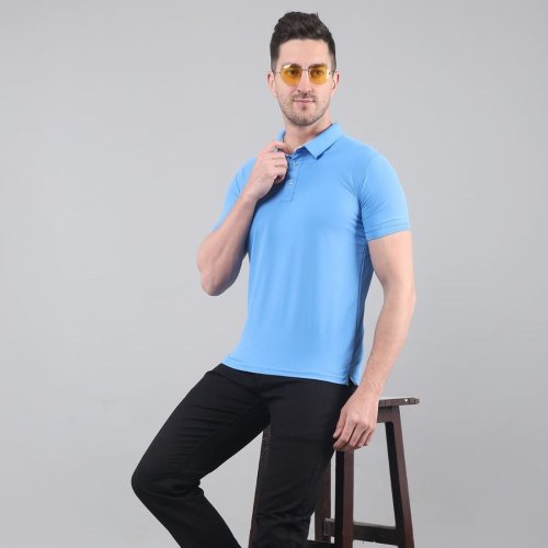Mens Sky Blue Sap Matty Dri Fit Polo T-Shirts