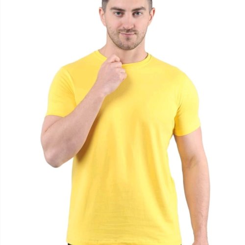 Mens Yellow Bio Washed Round Neck T-Shirts