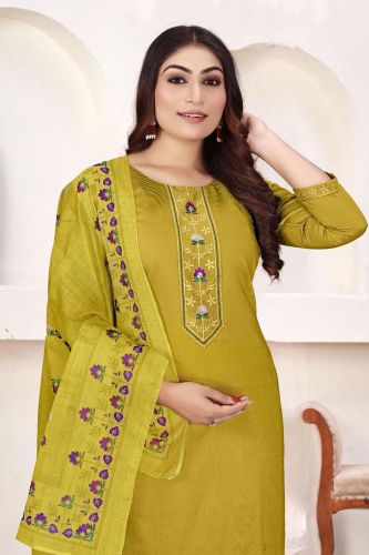 Mustard Gold Pure Gadhwal Embroidered Ladies Kurta Set