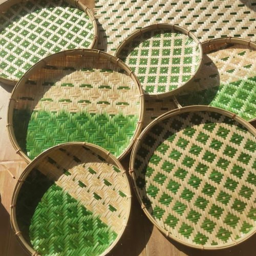 Bamboo Green Motif Serving Tray Set