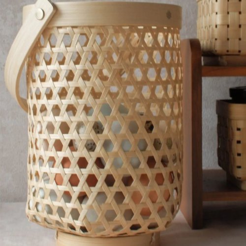 Bamboo Hexagonal Natural Handle Open Basket
