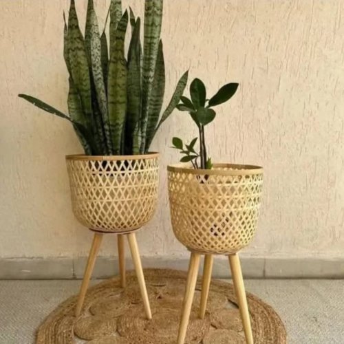 Bamboo Tripod Planter Basket Set Bamboo Tripod Planter Basket Set