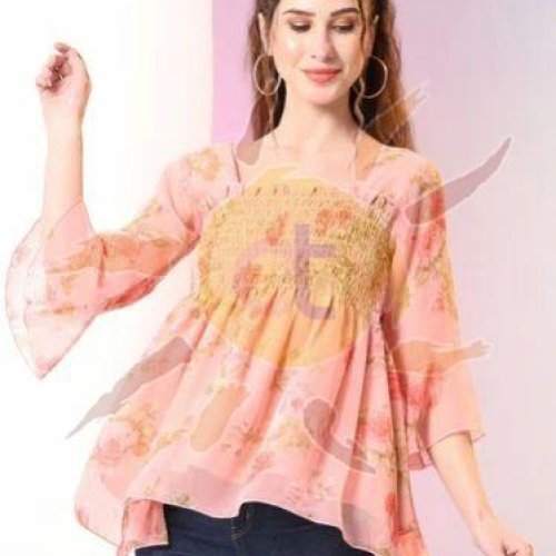 Ladies Peach Printed Tunic Top