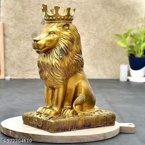Majestic Lion Statue with Crown – Royal Sculpture Showpiece for Home Décor
