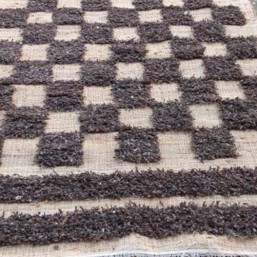 Brown Checkered Texture Handmade Wool Jute Rug