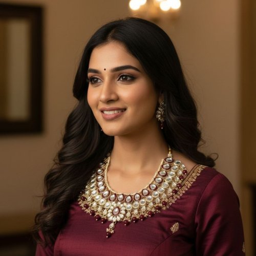 Bridal Look Deep Red Kundan &AMP; Faux Pearl Heavy Necklace Set for Weddings