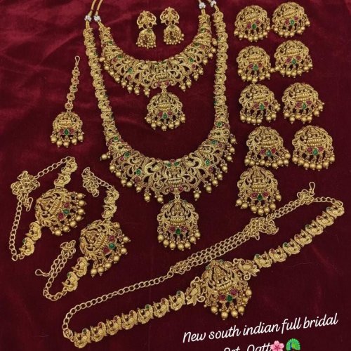 South Indian Full Bridal Jewellery Set with Necklace Earrings Maang Tikka Vanki Belt