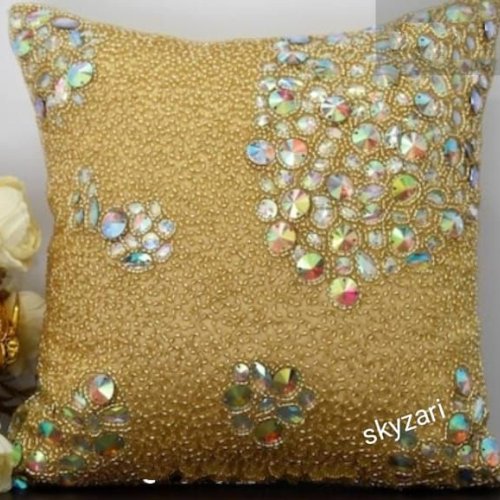 Beige Embroidered Pillow Cover
