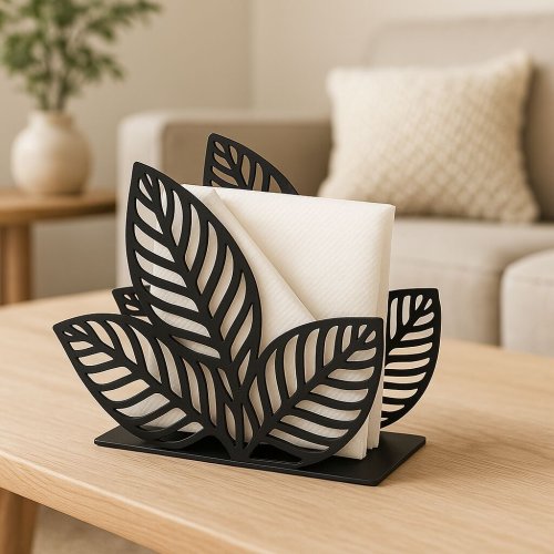 Leaf Shape Black Metal Napkin Holder