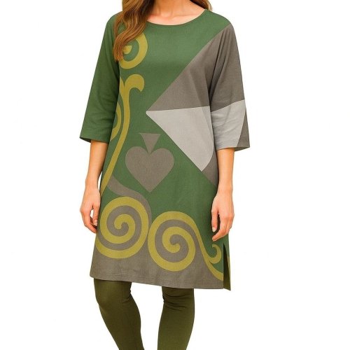 Ladies Green Luxe Geometry Tunic Dress
