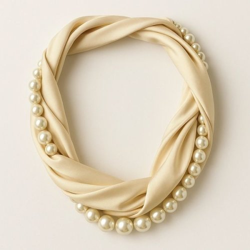 Ladies Pearl Trim Twisted Satin Scarf