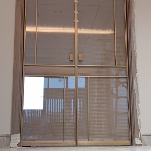 Brush Gold Profile Fabric Glass Master Line Swing Door