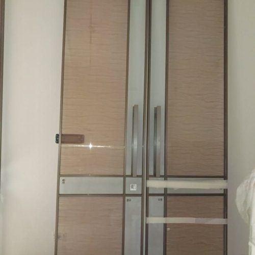 Brush Gold Profile Fabric Plain Glass Swing Door