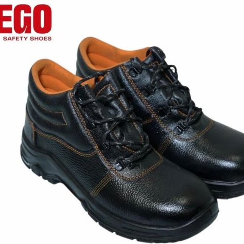 Kego High Ankle Black Leather Industrial Safety Shoes