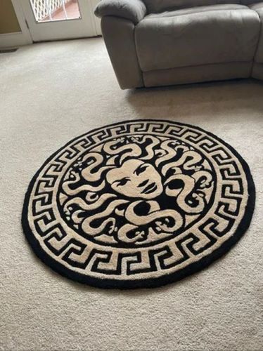 Beige And Black Wool Tufted Rug