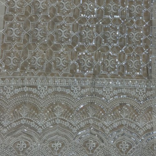 Beige Chikankari Sequin Embroidered Georgette Fabric